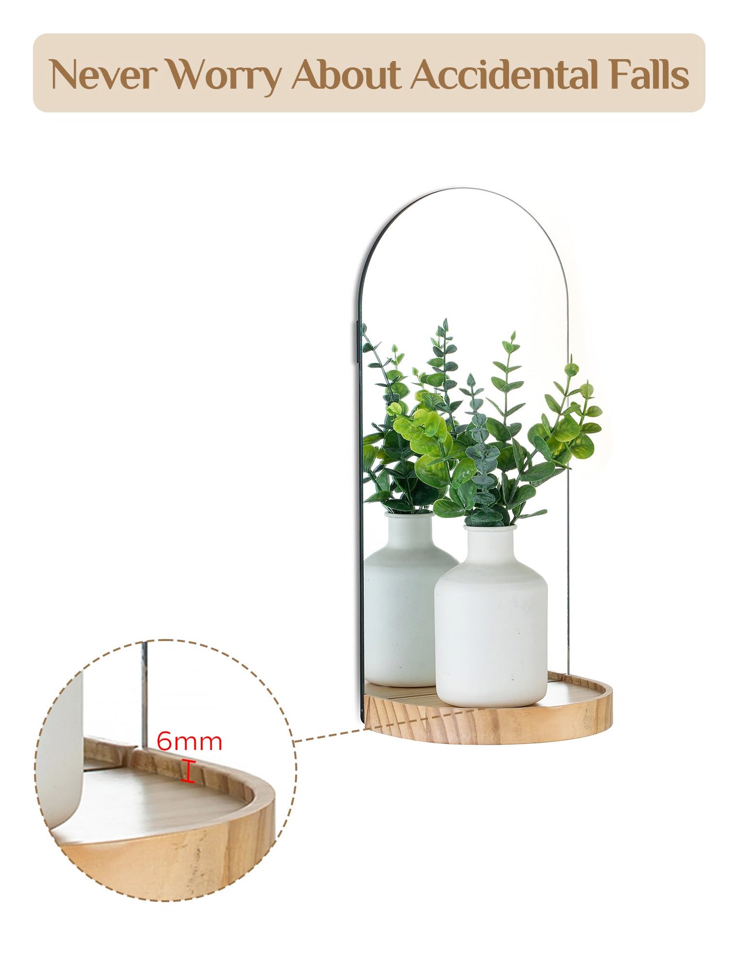 Walasis Wall Candle Holder Set of 2: Arch Mirror Candle Sconces Boho Wall Decor for Livingroom Entryway - Nature Wood Bohemian Candle Sconces Display Shelf with Ledge for Vase Candles