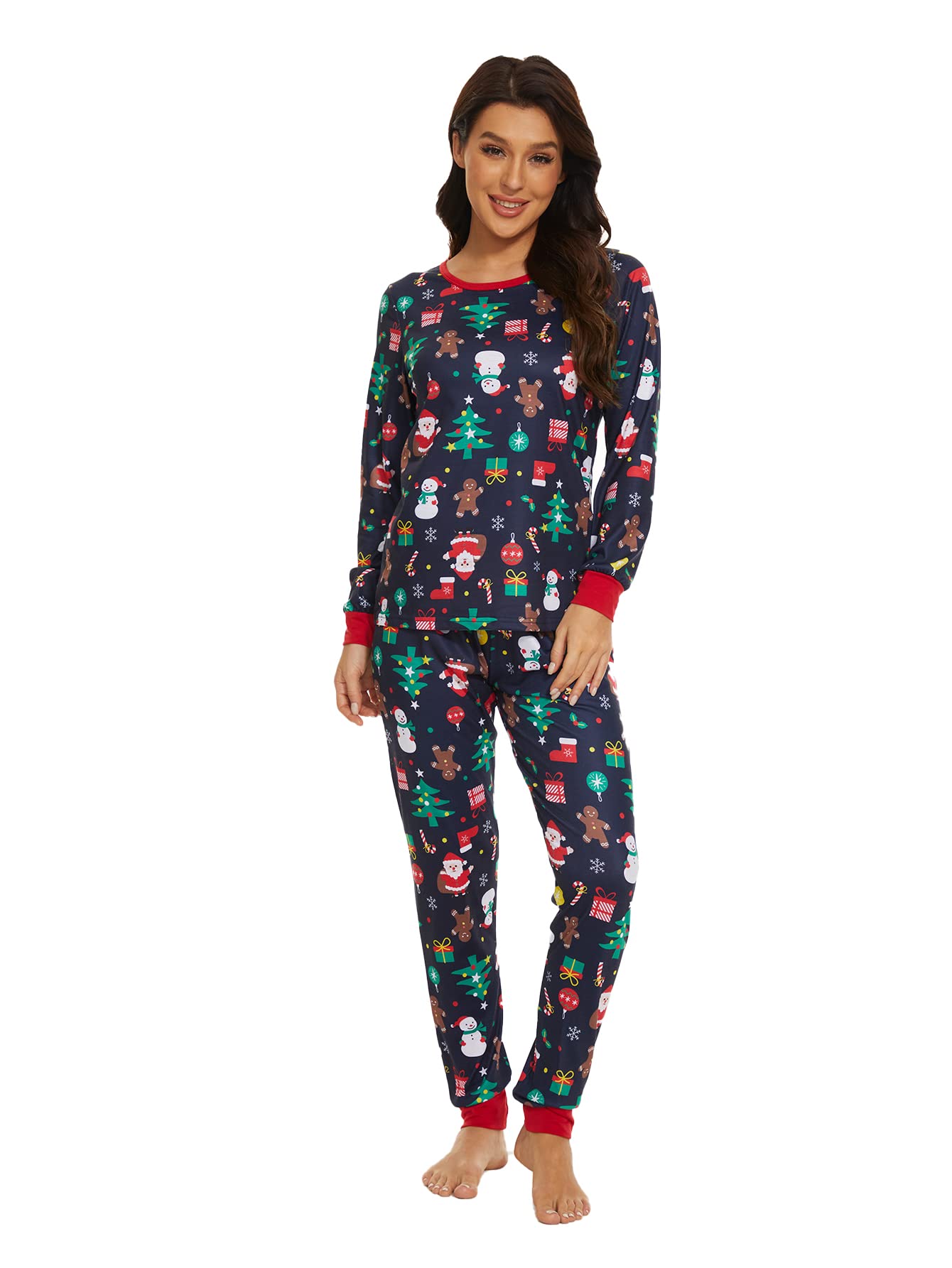 MyFav Family Matching Christmas Pajamas Set Xmas Gift PJS Set Holiday Sleepwear, Women-XS