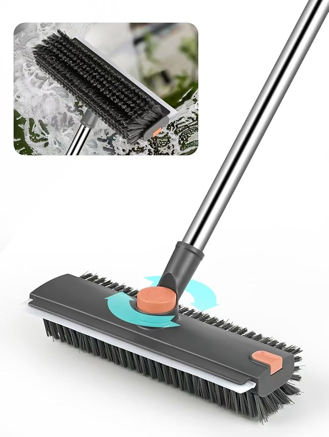 Floor Scrub Brush with Long Handle, 3 in 1 Multi-Angle Heavy Duty Stiff Bristle