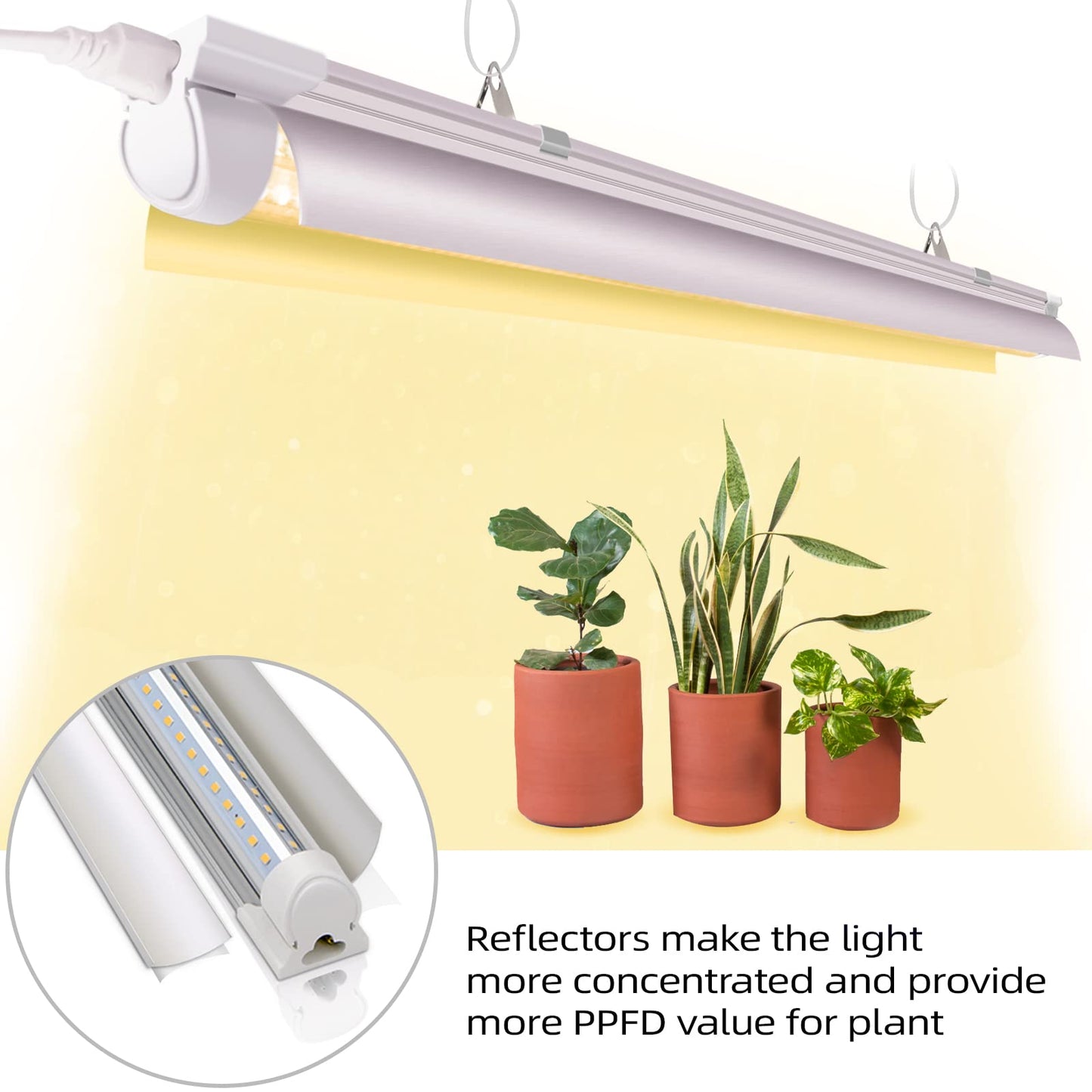 Kihung (Pack of 8) LED Grow Lights, 2FT T8 Grow Lights, 192W(8×24W) Full Spectrum Grow Light Strips with Reflectors, High PPFD Value Plant Light for Indoor Plants