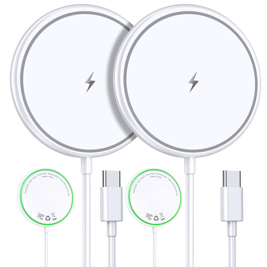 Magnetic Wireless Charger 2 Pack, 15W Fast Mag Safe Compatible Charging Pad for iPhone 16/15/14/13/12 Series & AirPods 3/2/Pro, Dual-Port Wireless Charging Station with Sleep-Friendly Light