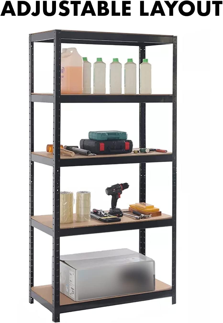shine planet 5 Tier Garage Shelves Metal Storage Shelves, Heavy Duty Shed Storage Racking for Warehouse Workshop Office(Black,90x40x180cm)