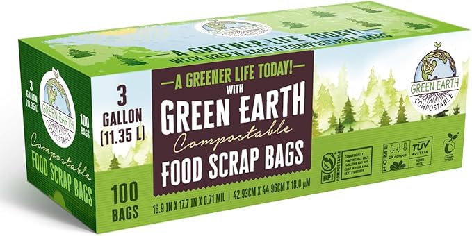 Green Earth Compostable Small Kitchen Food Scrap Trash Bags, Extra Thick 0.71