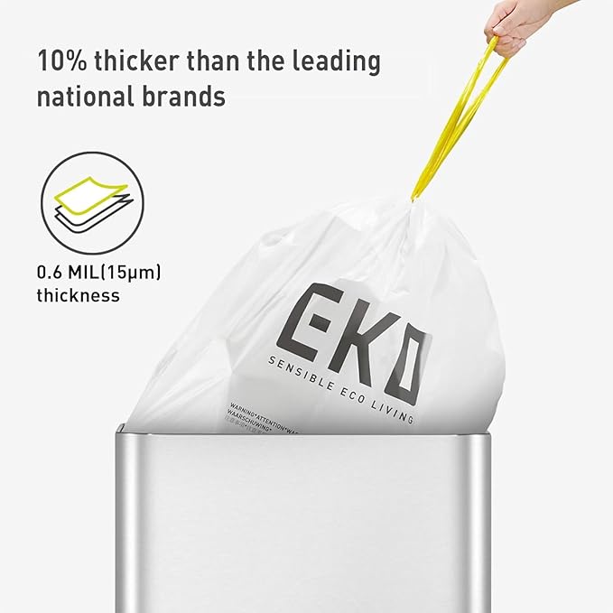 EKO 4 Gallon / 10-15 Liter, Extra-Strong Unscented Garbage Bags, Easy-Dispense