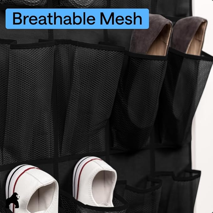 GORILLA GRIP Over the Door Shoe Organizer, 24 Extra Large Breathable Mesh