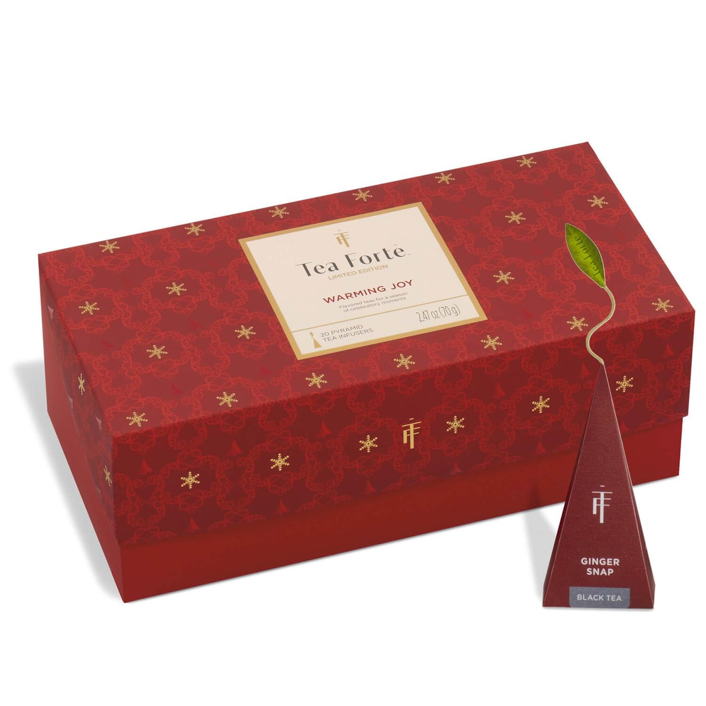 Tea Forte Warming Joy Holiday Premium Presentation Box Gift Set Sampler, 20 Count, 4 of Each Blend Individually Wrapped Handcrafted Pyramid Infuser Bags