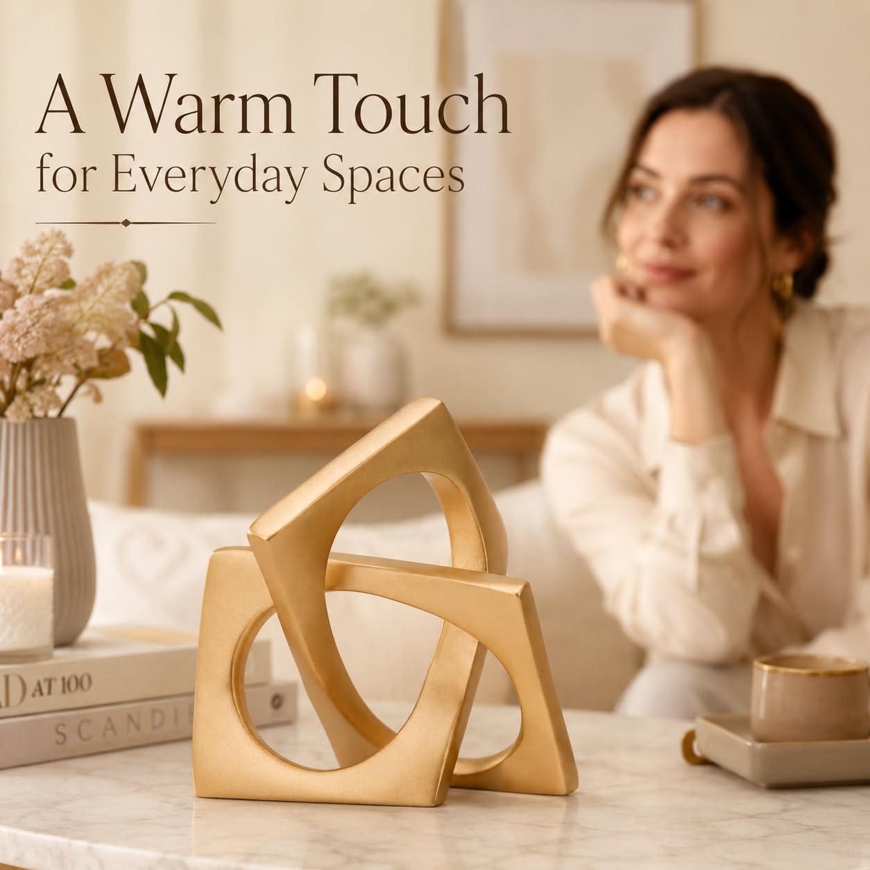 XMGZQ Gold Knot Statue for Coffee Table Centerpiece Decor,Modern Abstract Art Geometric Sculpture and Figurines, Home Decor Accent,Cube Knick Knacks for Shelves,Bookshelf,Entryway,Floating
