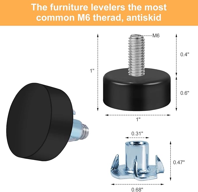 Darcvds M6 Thread Furniture Feet Levelers, Leveling Feet Screw on Furniture