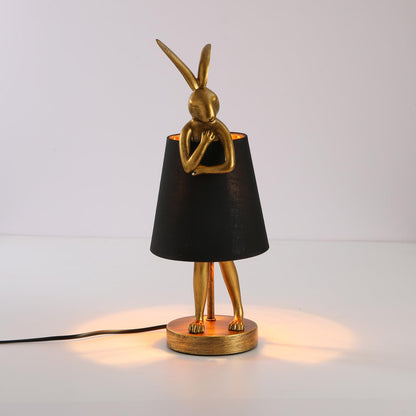 NorDiem LED Bunny Table Lamp, Resin Animal Rabbit Desk Light with Linen Shade, 15.7 Inch Decorative Lamp for Bedroom, Office & Kids Room (15.7" Black Shade)