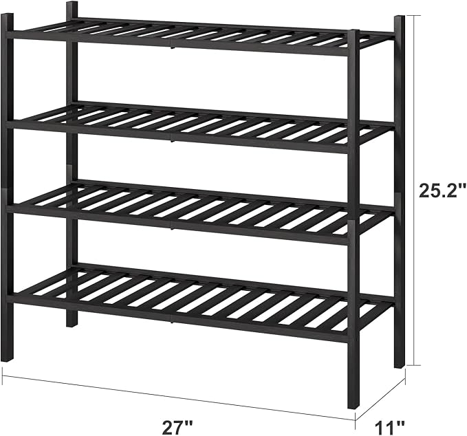 viewcare 4-Tier Black Bamboo Shoe Rack