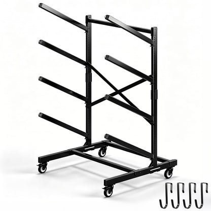 Ultrawesome 4-Tier Single-Sided Kayak Storage Rack with Wheels, Heavy Duty Freestanding Canoe Stand for 4 Kayaks, 400lbs Capacity, Adjustable Arms, Indoor Outdoor Garage Shed Dock Use