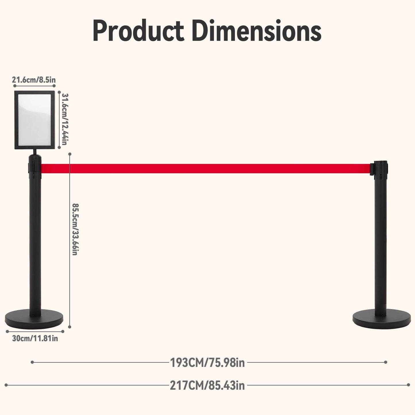 INMOZATA 6 Pack Retractable Belt Stanchions, Black Crowd Control Posts with 6.6FT Belts, Sign Holders, Heavy-Duty Steel Base – Ideal for Events, Auto Shows, Public Venues, Exhibitions (Black, 6.6FT)