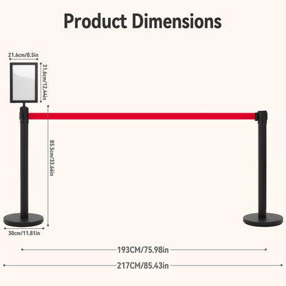 INMOZATA 6 Pack Retractable Belt Stanchions, Black Crowd Control Posts with 6.6FT Belts, Sign Holders, Heavy-Duty Steel Base – Ideal for Events, Auto Shows, Public Venues, Exhibitions (Black, 6.6FT)