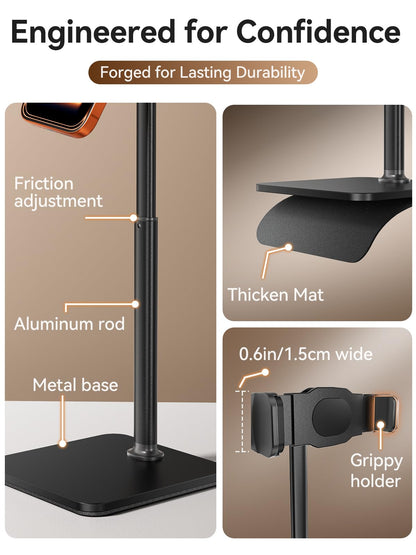 tounee Phone Stand for Desk, 8-11" Height Adjustable Cell Phone Holder for Live Streaming, Video Recording, TikTok – Compatible with iPhone 17/16/15, Samsung, All 4-7" Smartphones -Black