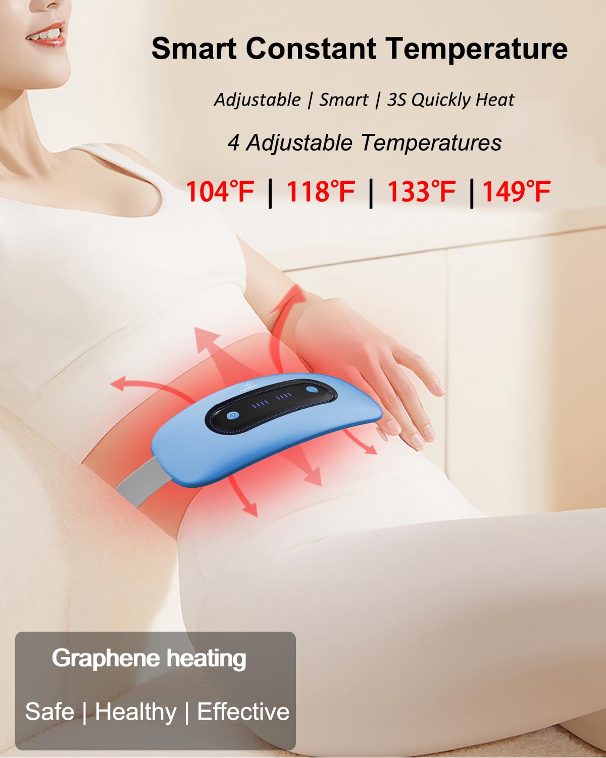 Electric Heating Pad, Portable Cordless Menstrual Heating Pad with 4 Heat Levels and 4 Massage Modes, Fast Large Heating Belly Wrap Belt for Cramps, Back Pain Relief Gifts for Women Girls Her(Black)