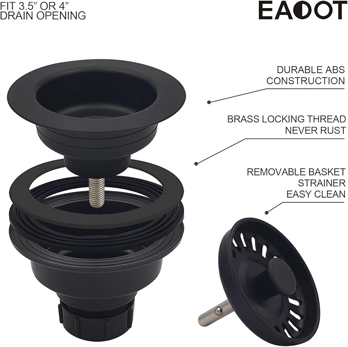 3-1/2 Inch Polymer Black Sink Drain Assembly