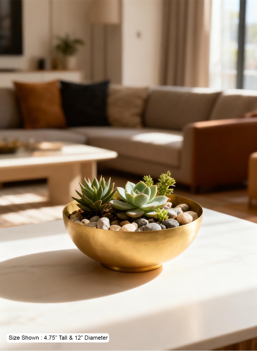 Serene Spaces Living Antique Brass Decorative Bowls, Metal Pedestal Basket for Floating Candles, Flowers, Potpourri & Catchall Decor, Centerpiece for Tabletop, 4.75" Tall x 12" Diameter, Pack of 4