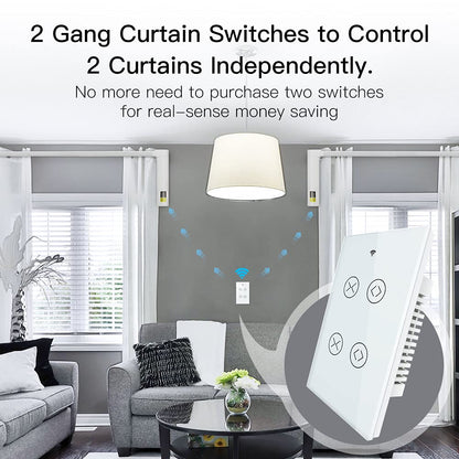 MOES Smart WiFi RF 2 Gang Double Curtain Blind Touch Switch for Roller Shutter Electric Motor Tuya Smart Life App, Voice Control with Google Home Alexa Voice Control, White