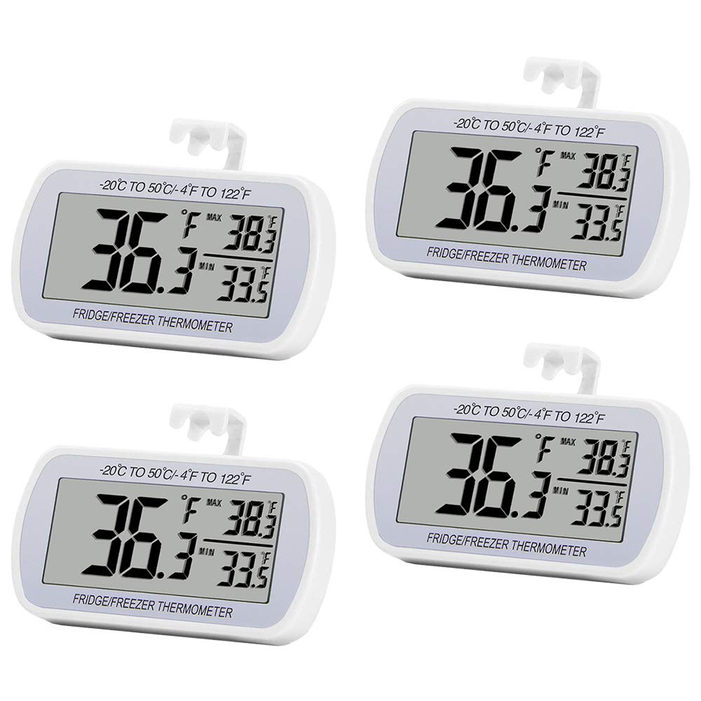 Refrigerator Thermometer Digital Fridge Freeze Room Thermometer Waterproof Large LCD Display Max/Min Record Function, White