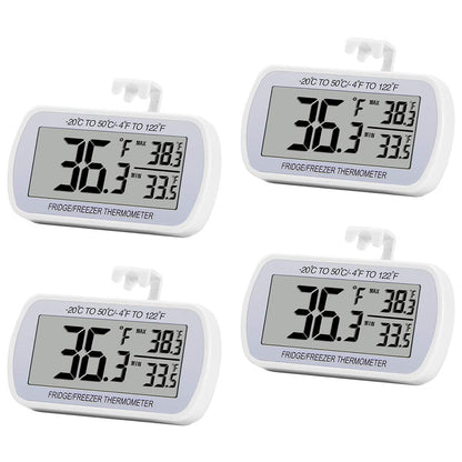 Refrigerator Thermometer Digital Fridge Freeze Room Thermometer Waterproof Large LCD Display Max/Min Record Function, White