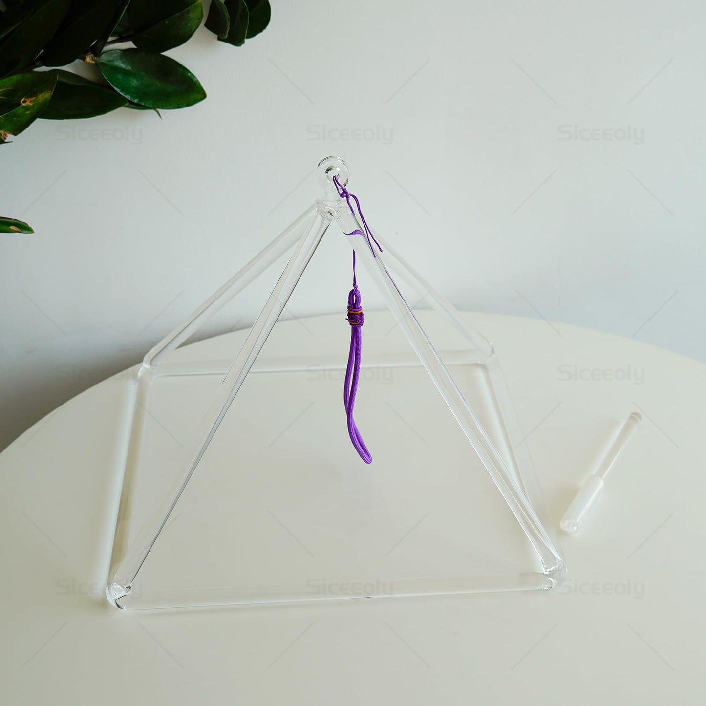 Siceeoly 12 inch Pyramid Quartz Crystal Singing Pyramid Handmade TransparentHealing Musical Instrument For Sound Healing Meditation With Crystal Singing Bowl Striker