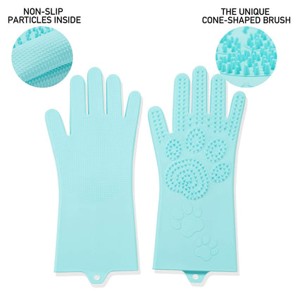 Srtood Pet Grooming Magic Gloves, Dog Cat Bathing Shampoo Brush, Silicone Hair Removal Gloves with Thick High Density Teeth for Bathing and Messaging, Double-Side Scrubbing Gloves for Shedding