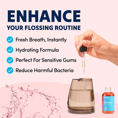Concentrated Floss Drop Serum – 2oz Concentrated Mouth Wash to Use in Water Flosser | Natural Essentials Promotes Good Breath | Organic Spearmint Drop Supports Good Oral Health