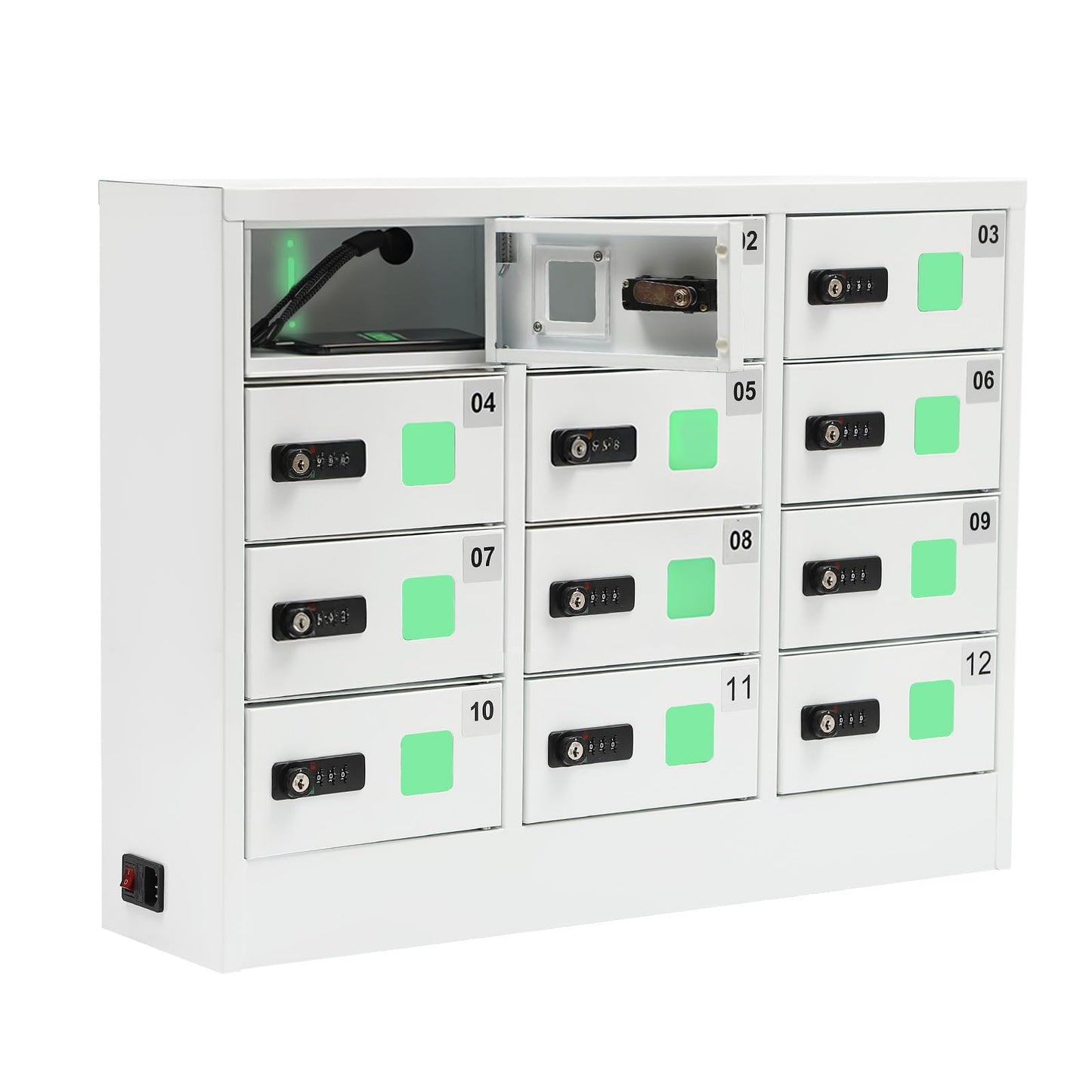 12 Slots Cellphone Charging Station, Cell Phone Charging Cabinet with 3 in 1 Cable, Combination Lock QC3.0 5-9V Fast Charging for Students and Employees (12 Slots)