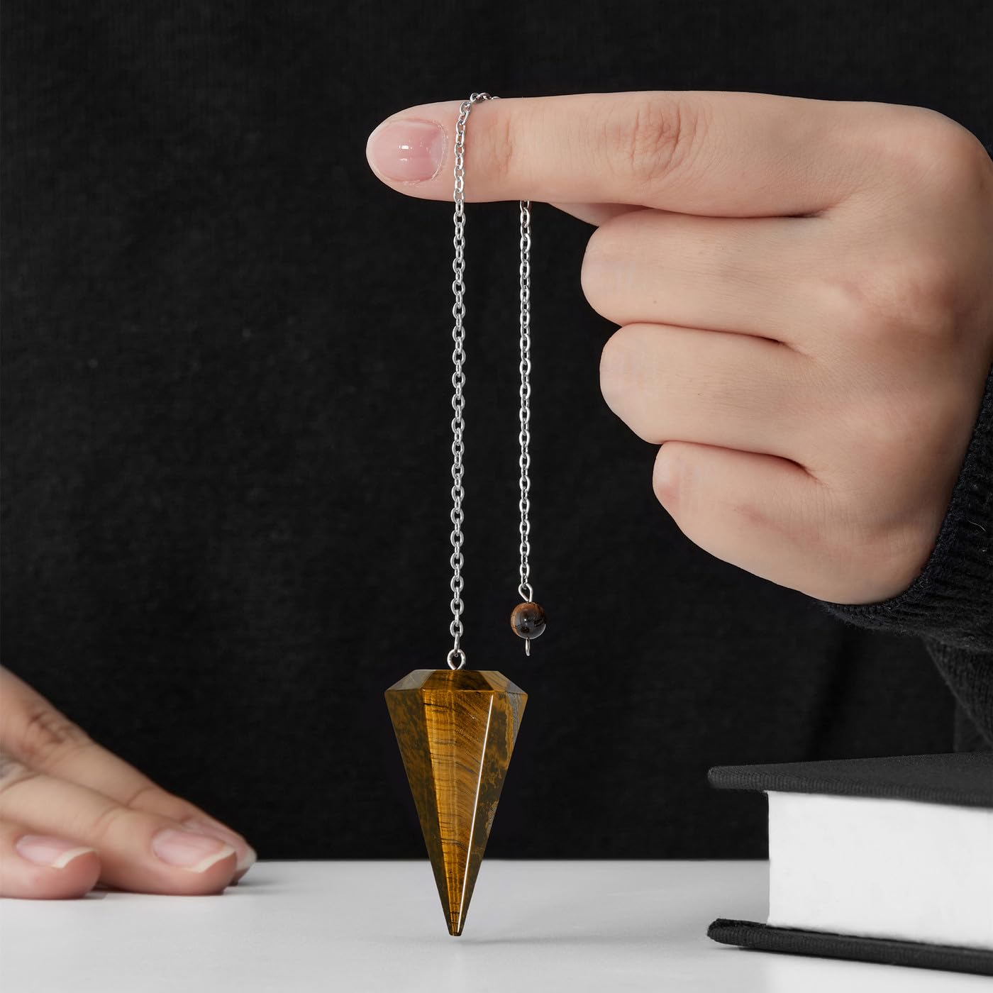 ZHIYUXI Tigers Eye Pendulum Crystal Witchcraft Supplies Reiki Supplies Brown Crystal Pendulum Necklace Dowsing Divination Tools Pendulos De Energia