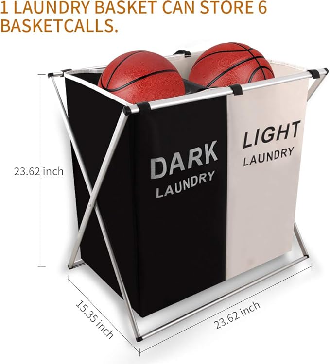 Nicesail Laundry Basket 2 Section Hamper Washing Storage Basket Bag, Folding