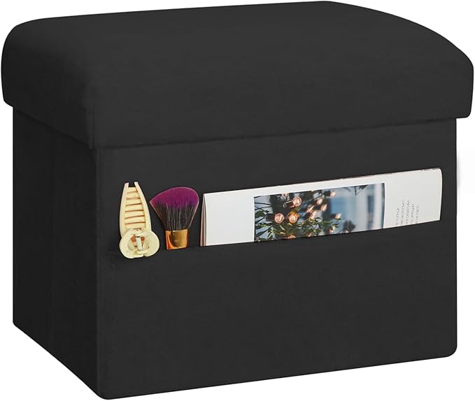 Small Ottoman with Storage, Folding Foot Rest Stool with Thicker Furry Padded