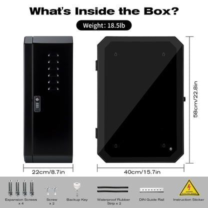 QLYYOPSK EV Charger Lock Box, Waterproof Outdoor Wall Station Enclosure, IP65 Weatherproof, 23'' x 16'' x 9'', Steel with Acrylic Window, Combination Lock & Cable Holder, for Level 2 EV Charger