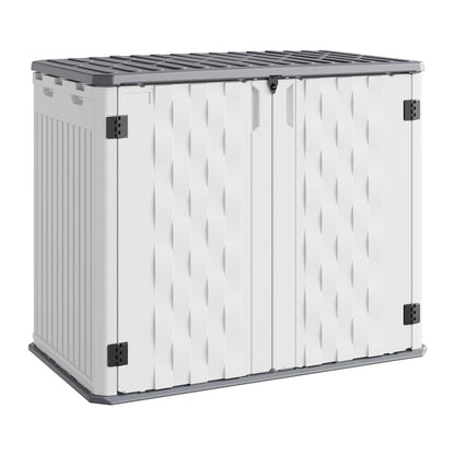 Outdoor Storage Cabinet, 34 Cu ft Outdoor Trash Can Storage Waterproof, Outdoor Resin Storage Cabinet for Patio Tools, Lawn Mower, Garbage Cans