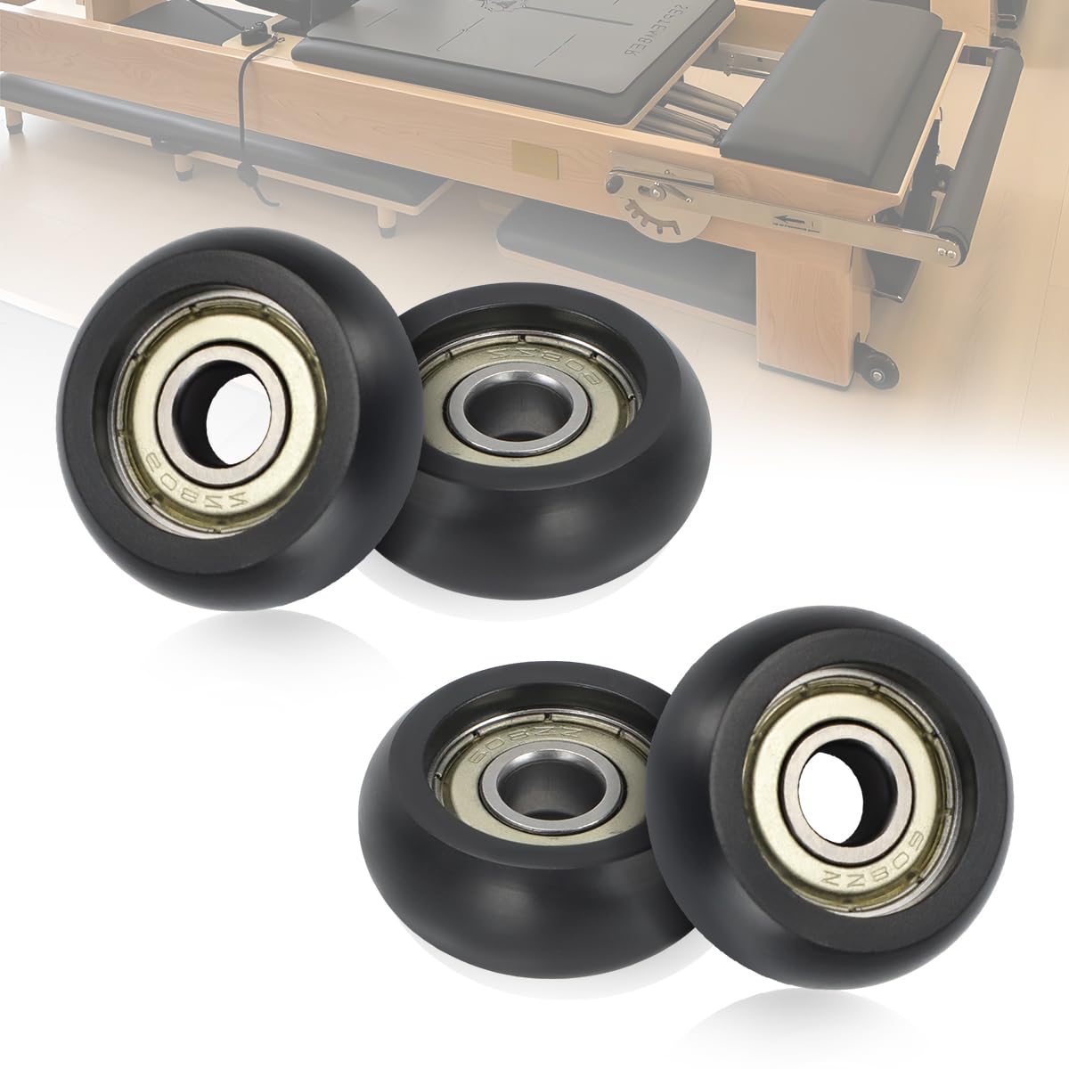 For Aero Pilates Reformer Replacement Roller Wheels, Set of 4 Easy to Install, Smooth & Quiet Glide,Black