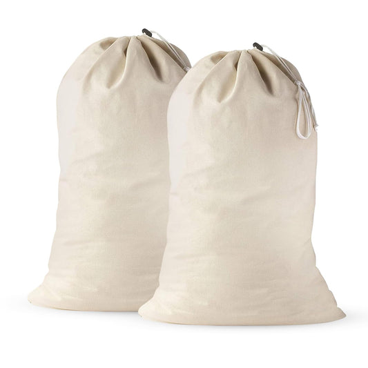 2 Pack - Extra Large Cotton Laundry Bag, Heavy Duty Large Laundry Bags 24 x 36 inch XL Drawstring Travel Organizer Bag Fit Hamper Basket Camp (Beige, Pack of 2)