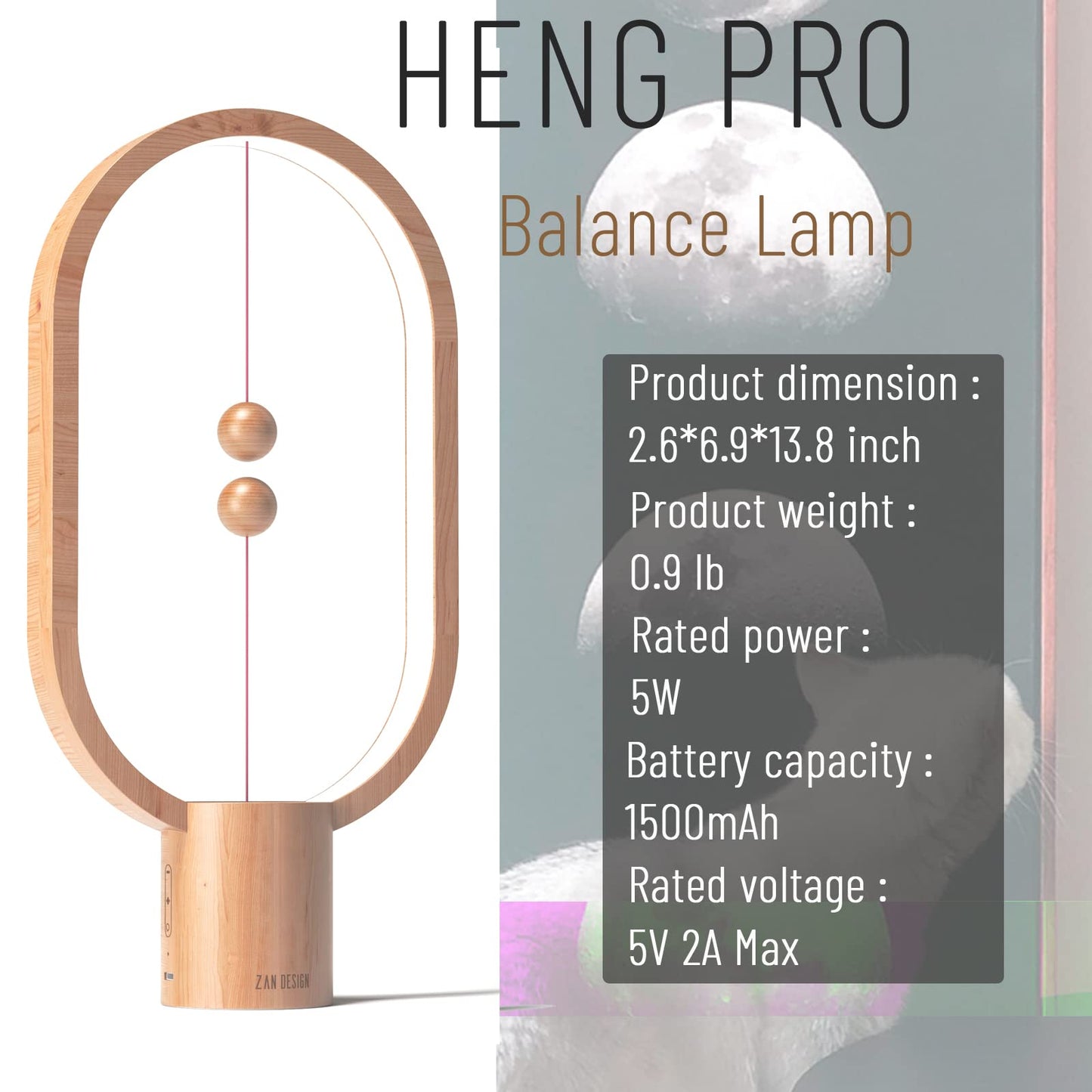 Leisure Stay Heng Balance Table Lamp, LED Magnetic Lamp，Creative Design,Bedside Light with Touch Dimmer, Eye-Care Table Light for Bedroom(Wood)