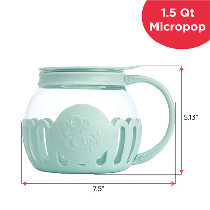 Ecolution Patented Micro-Pop Microwave Popcorn Popper with Temperature Safe Glass, 3-in-1 Lid Measures Kernels and Melts Butter, Made Without BPA, Dishwasher Safe, 3-Quart, Aqua