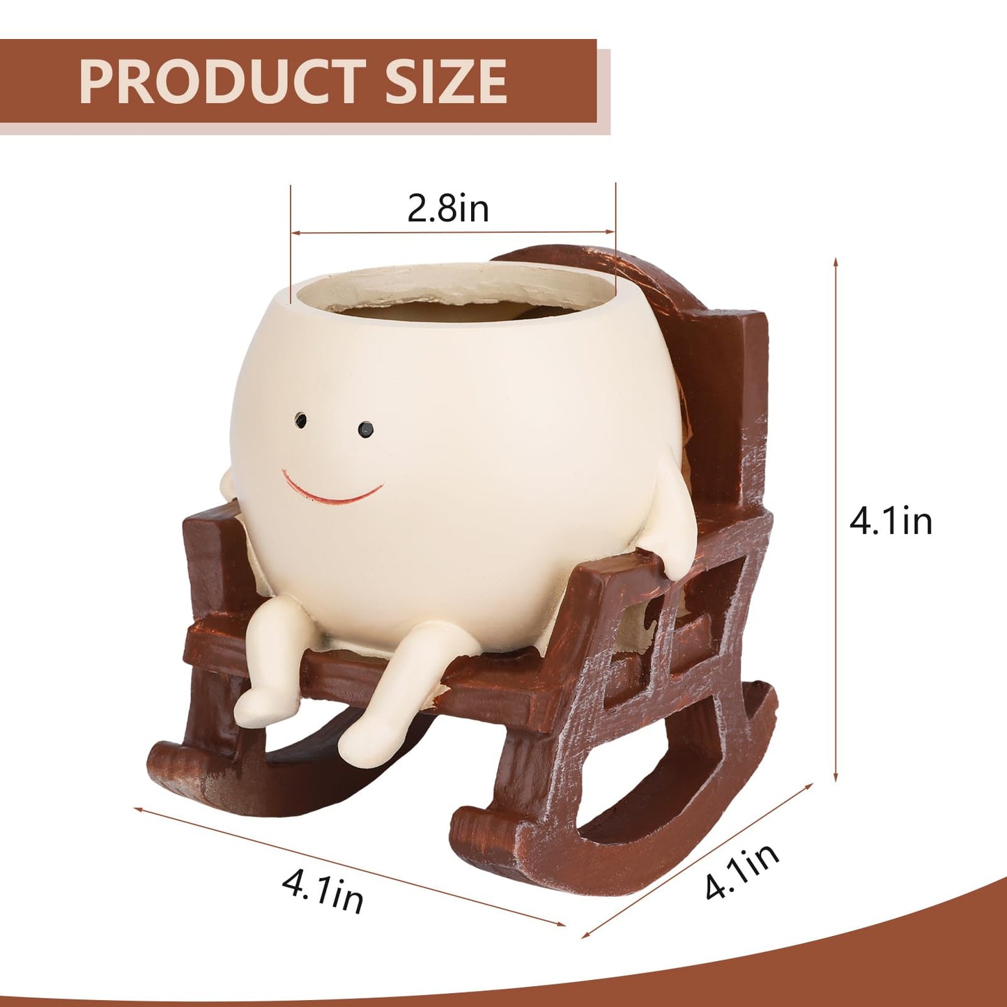 CONNOVA Smiley Face Flower Pot, Unique Smiley Face Rocking Sitting Rocking Chair Flower Pot,Resin Chair with Drainage Holes, Indoor and Outdoor Plant Pot, DIY Decoration Gift for Plant Lovers