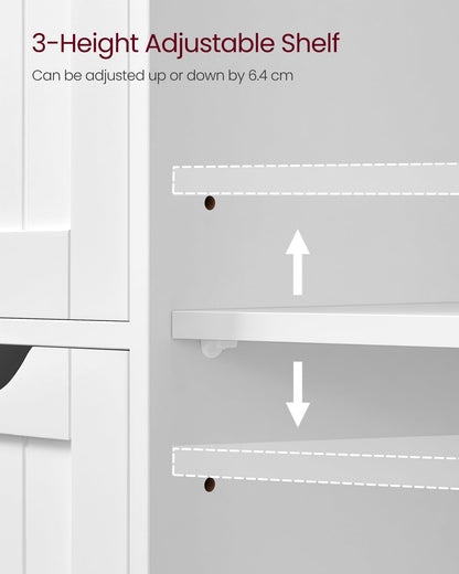 VASAGLE Bathroom Floor Storage Cabinet, Wooden Storage Unit with 4 Drawers, Single Door, Adjustable Shelf, for Living Room, Kitchen, Entryway, White LHC41W