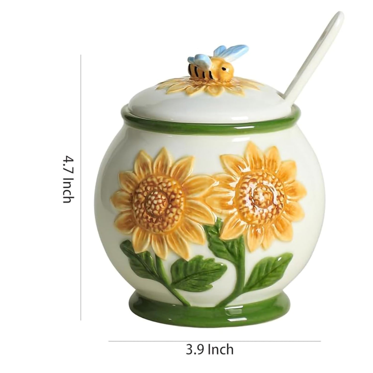 WAIT FLY Embossed Sunflower and Bee Ceramic Sugar Bowl with Lid and Spoon, Sugar Container, Sugar Jar for Kitchen Countertop, Coffee Bar-A