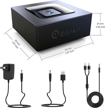esinkin Bluetooth Receiver for Music Streaming Sound System, Bluetooth Audio Adapter for PC/Mac/Smartphone/Tablet/AV Receiver, with on/off Switch