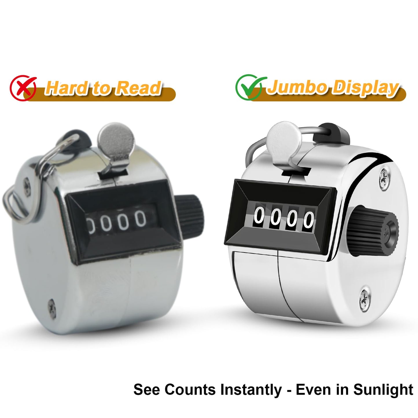 Nliyeisu 2 Pcs Clicker Counter, Hand Tally Counter with Large Display - Mechanical Pitch Counter Clicker for Baseball, Inventory, People Counting, Events, Gym Reps(Silver)