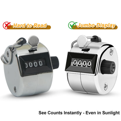 Nliyeisu 2 Pcs Clicker Counter, Hand Tally Counter with Large Display - Mechanical Pitch Counter Clicker for Baseball, Inventory, People Counting, Events, Gym Reps(Silver)