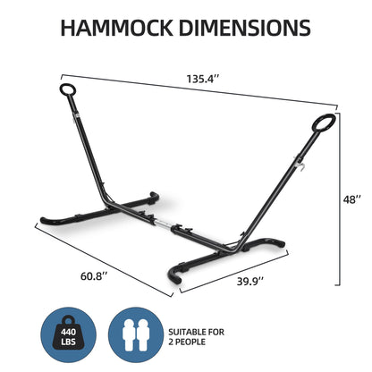 Homgava Universal Double Hammock Stand, Heavy-Duty Hammock Stand for Outside, 440-Pound Capacity, Indoor and Outdoor Portable Hammock Stands for Backyard Camping Beach, Black