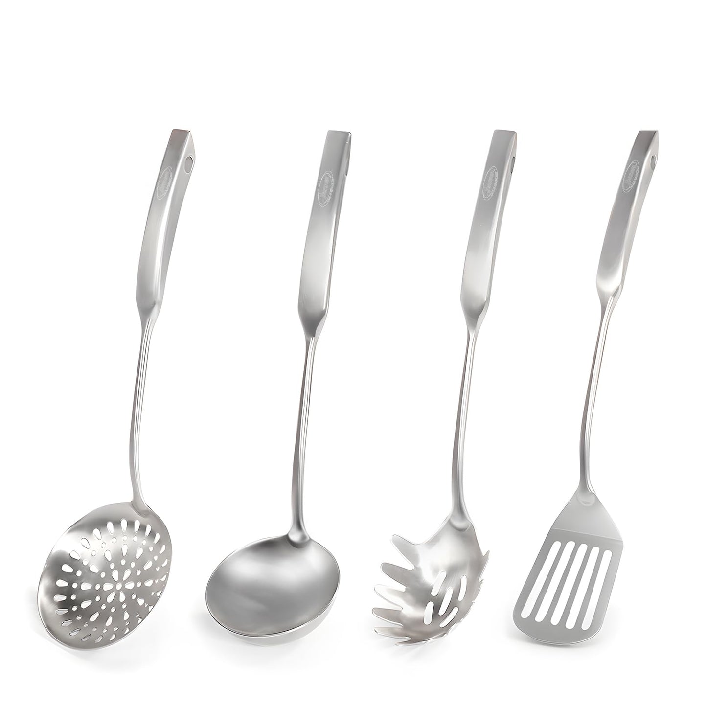 5 Pcs Newness Cooking Utensils Set, 304 Stainless Steel Kitchen Utensils Set, Metal Kitchen Accessories, Include Soup Ladle, Slotted Skimmer Spoon, Spaghetti Spoon and Spatula, Dishwasher Safe