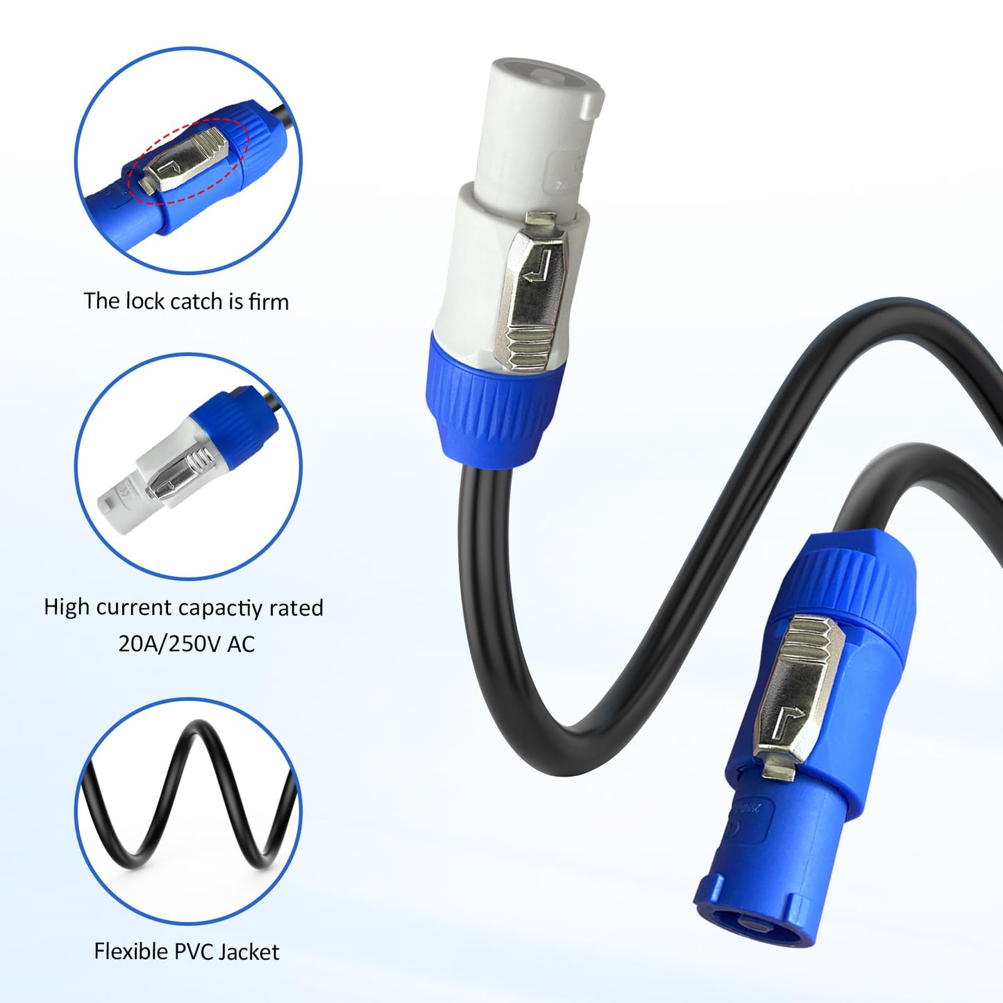 PowerCon Power Cable AC PowerCon Input to Output 12AWG 3 Pin Power Extension Cable for LED Screen Beam Moving Head Light, Stage Light Power,Audio Video Equipment and More-6FT