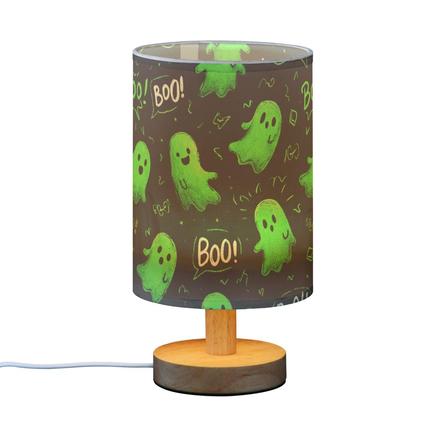 Dussdil Halloween Green Ghost Table Lamp Bedroom Bedside Night Reading Desk Lamps Cylinder Nightstand Sleeping Light Lamp for Kids Living Room Office Decor
