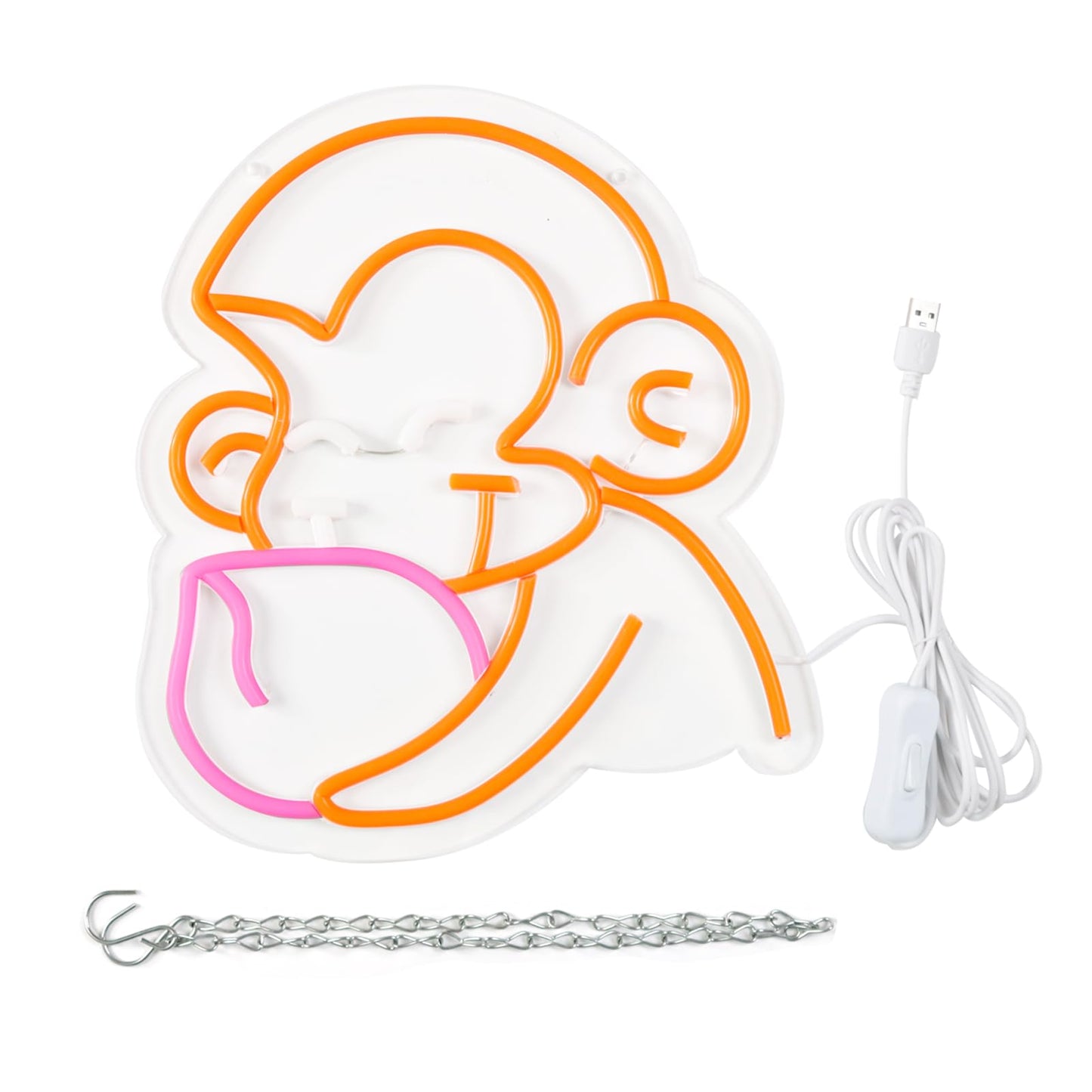 Balanar Cartoon Monkey Neon Sign For Wall Decoration Peach Neon Signs LED Signs Anime Style Neon Lights Room Decoration Birthday Party Gifts Aesthetic Red Kids Bedroom Decor