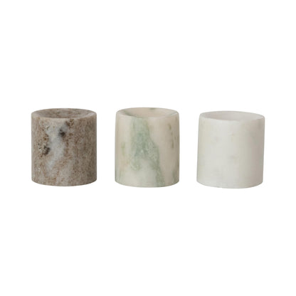 Creative Co-Op 3-Piece Round Marble Taper Holder, Multicolor