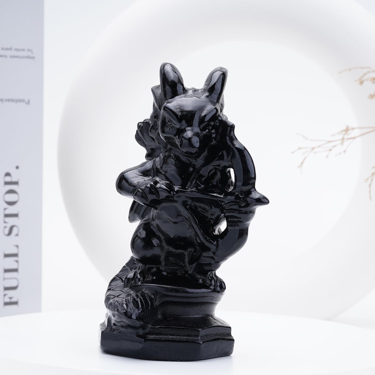 Bmuafry Natural Dragon Crystal Sculptures and Statues Hand Carved Reiki Healing Stone Statue Healing Home Office Art Room Decoration Collectible Ornaments (Obsidian, Archery Dragon)